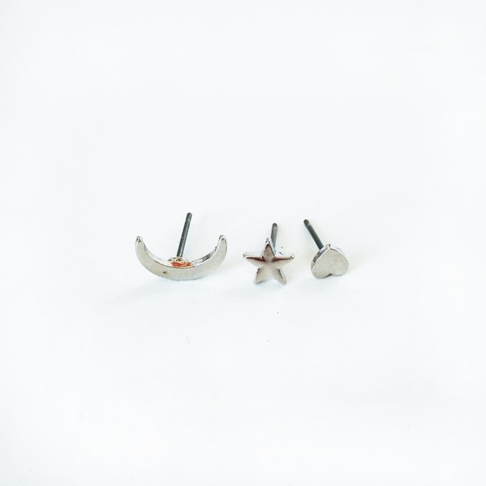 Star Heart Moon Stud Sets Earrings - Picture 2 of 4